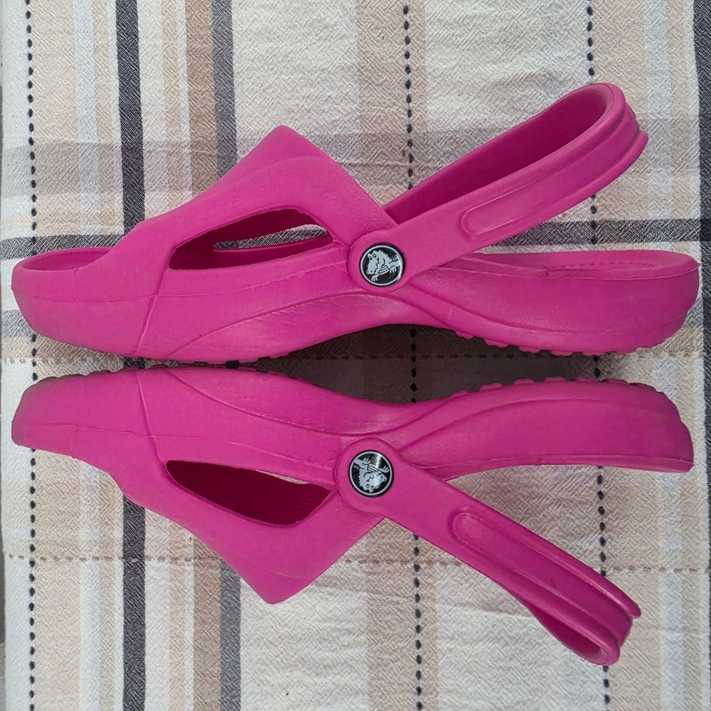 Crocs Pink Slide Sandals Womens Size 9 Slip On Comfort Clog Shoes Slingback - Picture 8 of 10